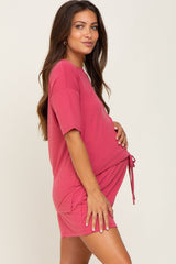 Salmon Pocket Front Maternity Pajama Short Set