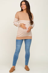 PinkBlush Camel Striped Elbow Patch Knit Maternity Sweater