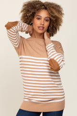 PinkBlush Camel Striped Elbow Patch Knit Maternity Sweater