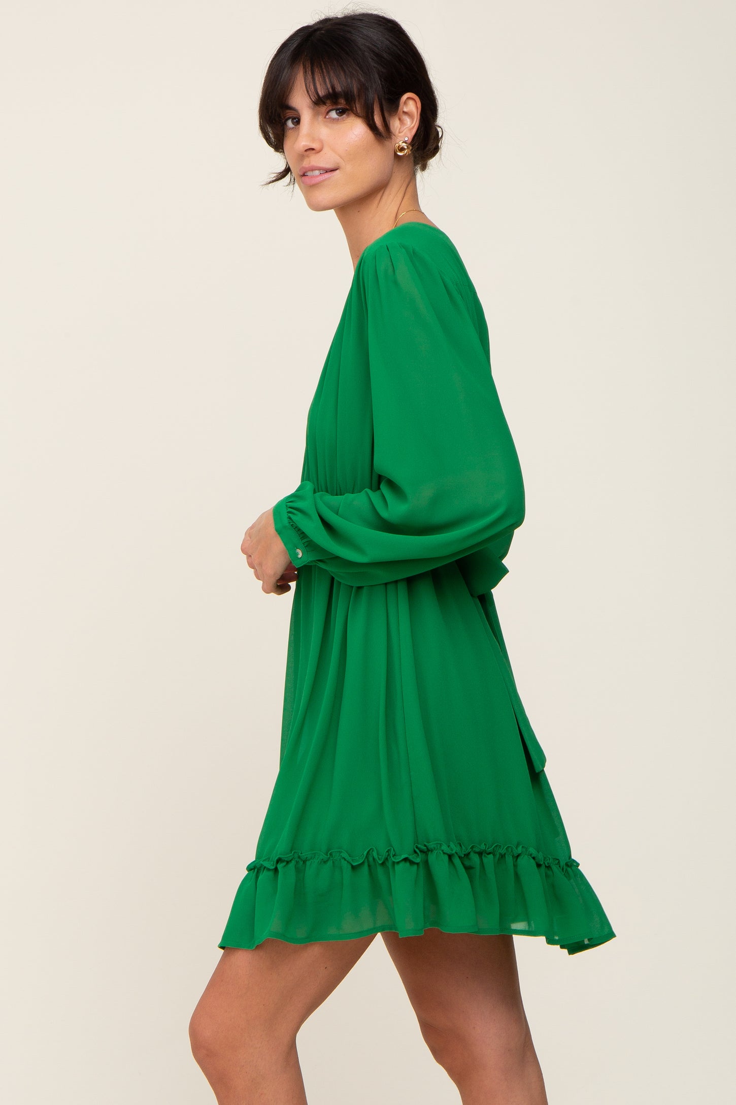 Green Chiffon Ruffle Accent Maternity Mini Dress Medium Green Chiffon Ruffle Accent Maternity Mini Dress Medium