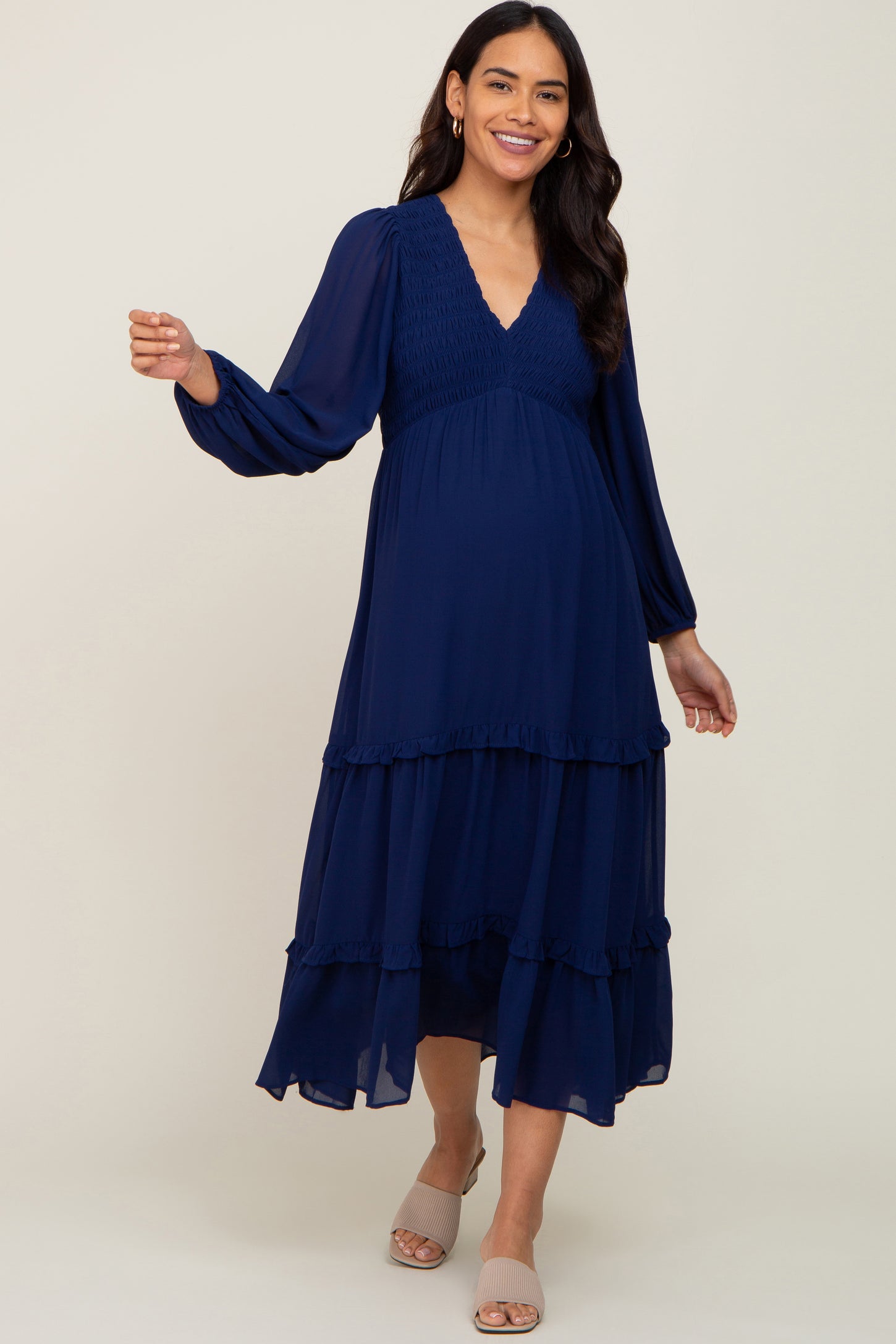 maternity dress blues navy Angel Maternity Camille Maternity V Neck Dress in Navy