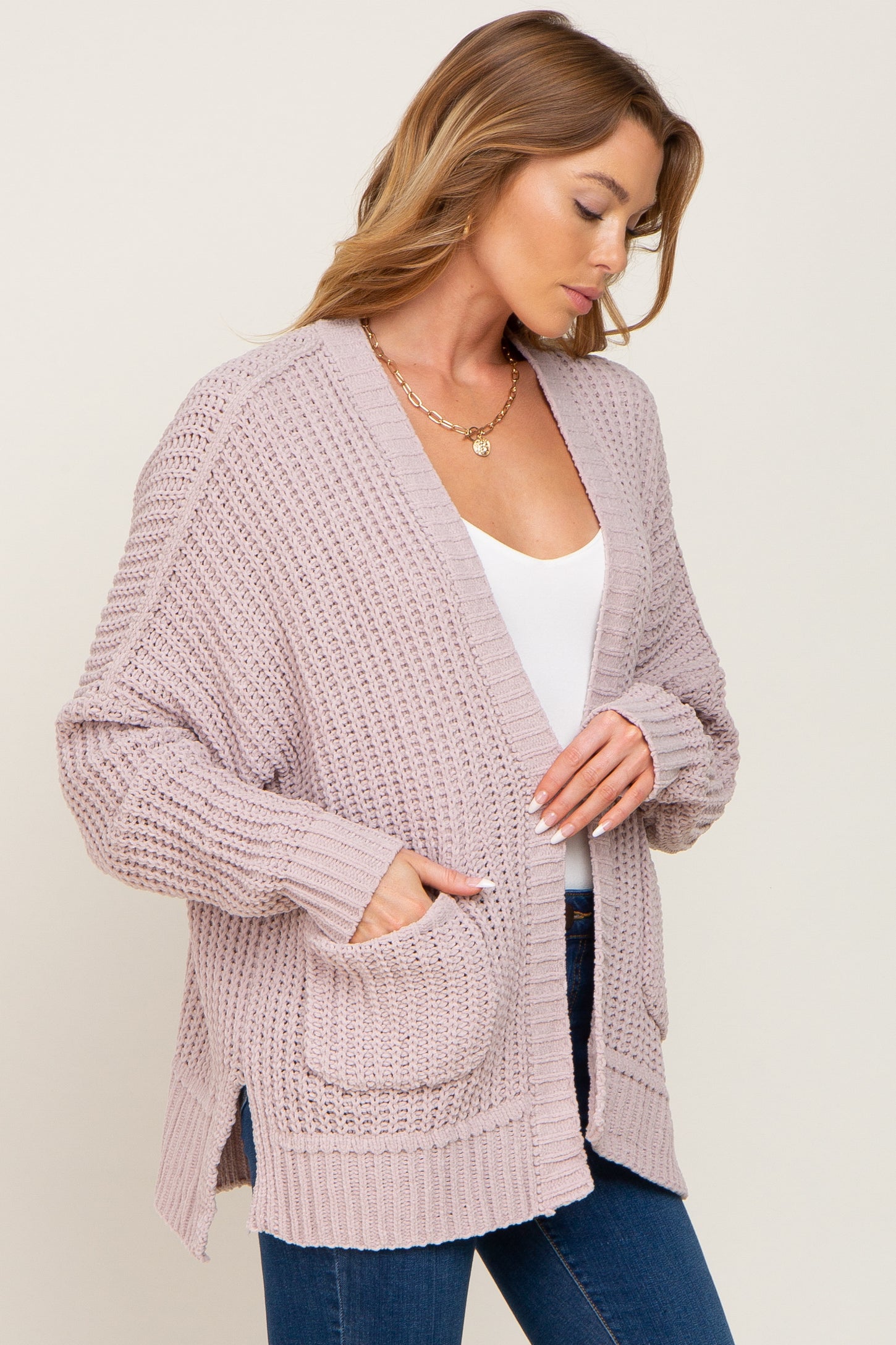 Taupe Chunky Knit Oversized Cardigan