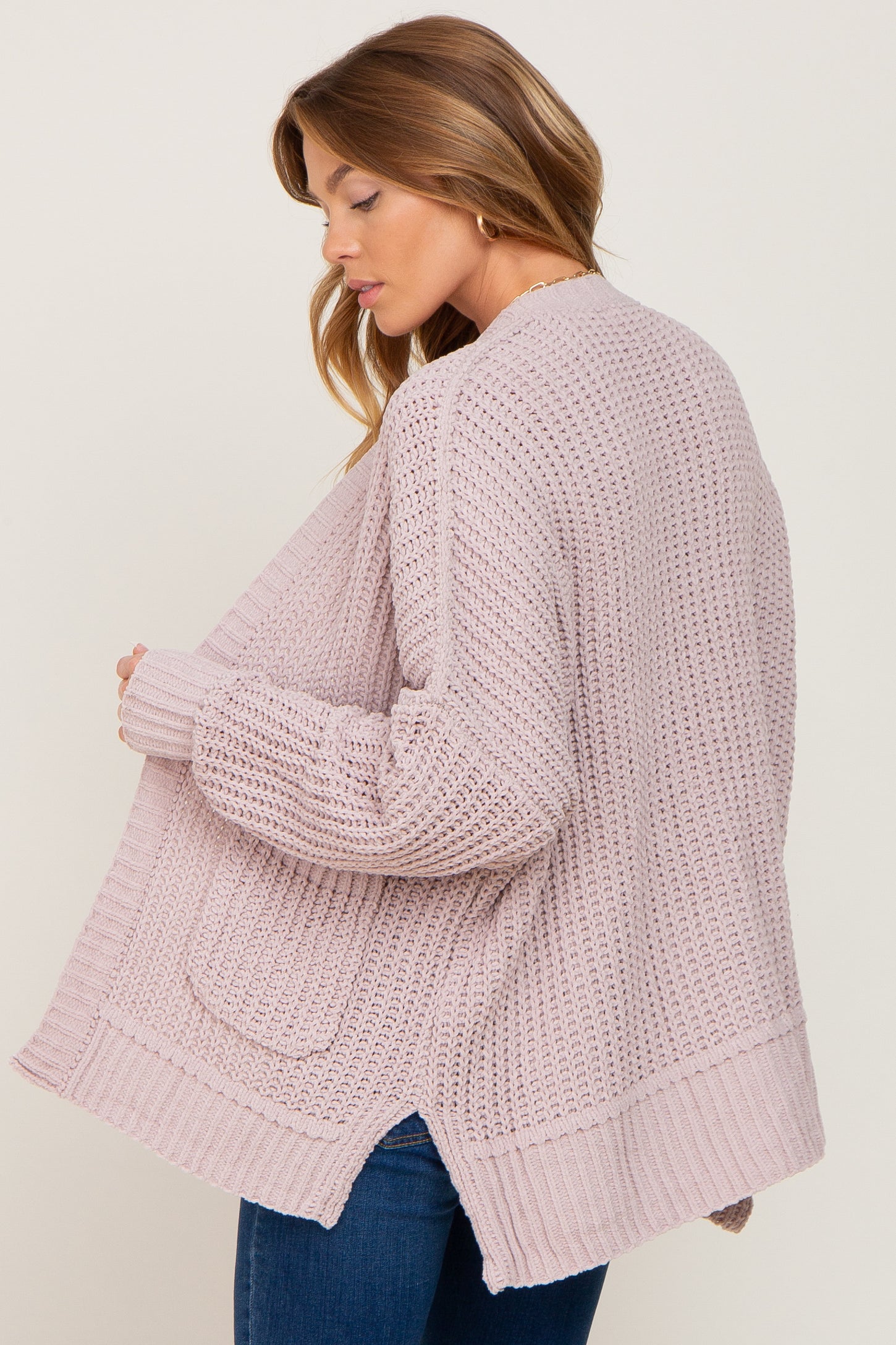 Taupe Chunky Knit Oversized Cardigan