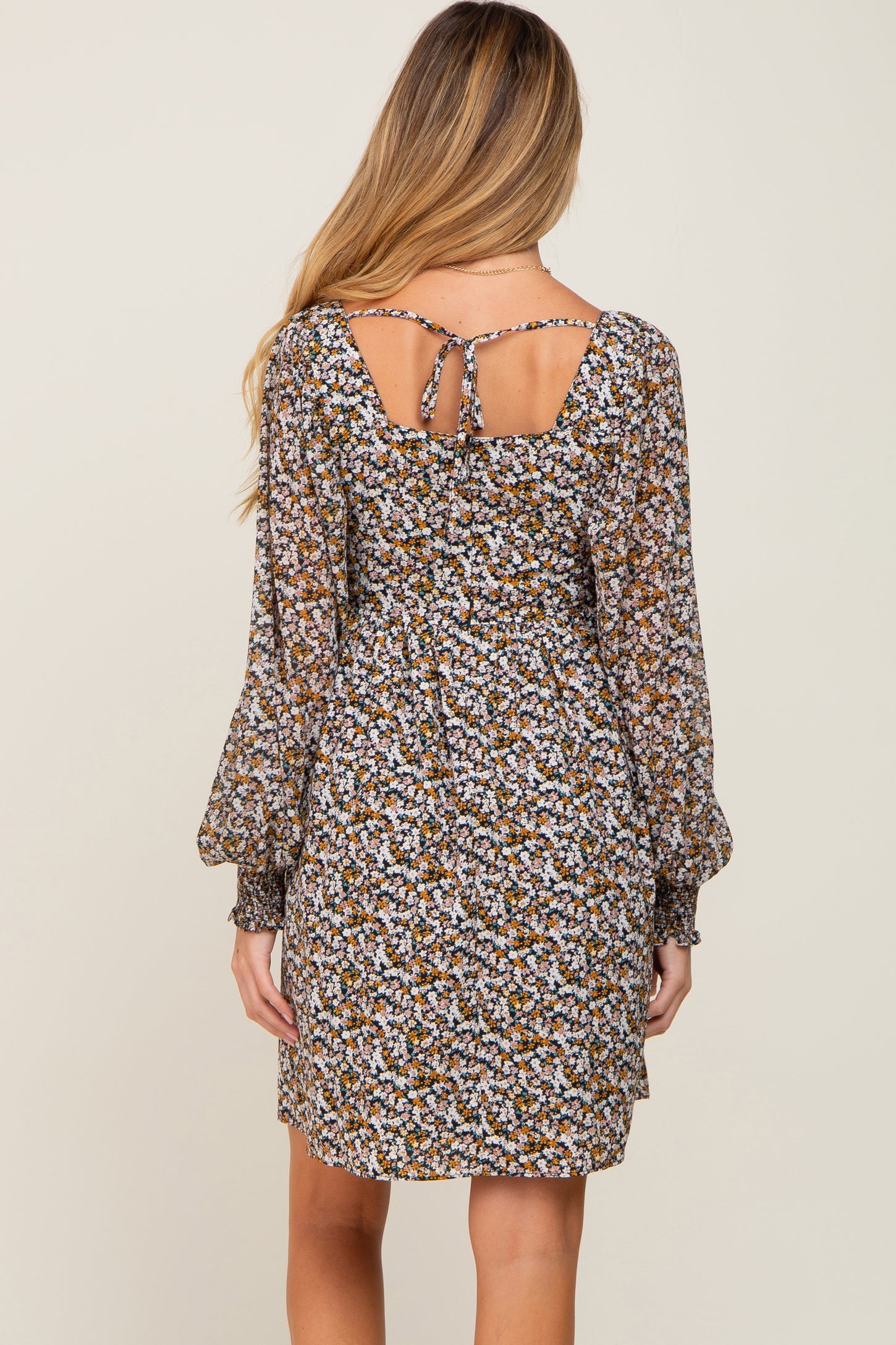 Black Floral Chiffon Balloon Sleeve Maternity Dress