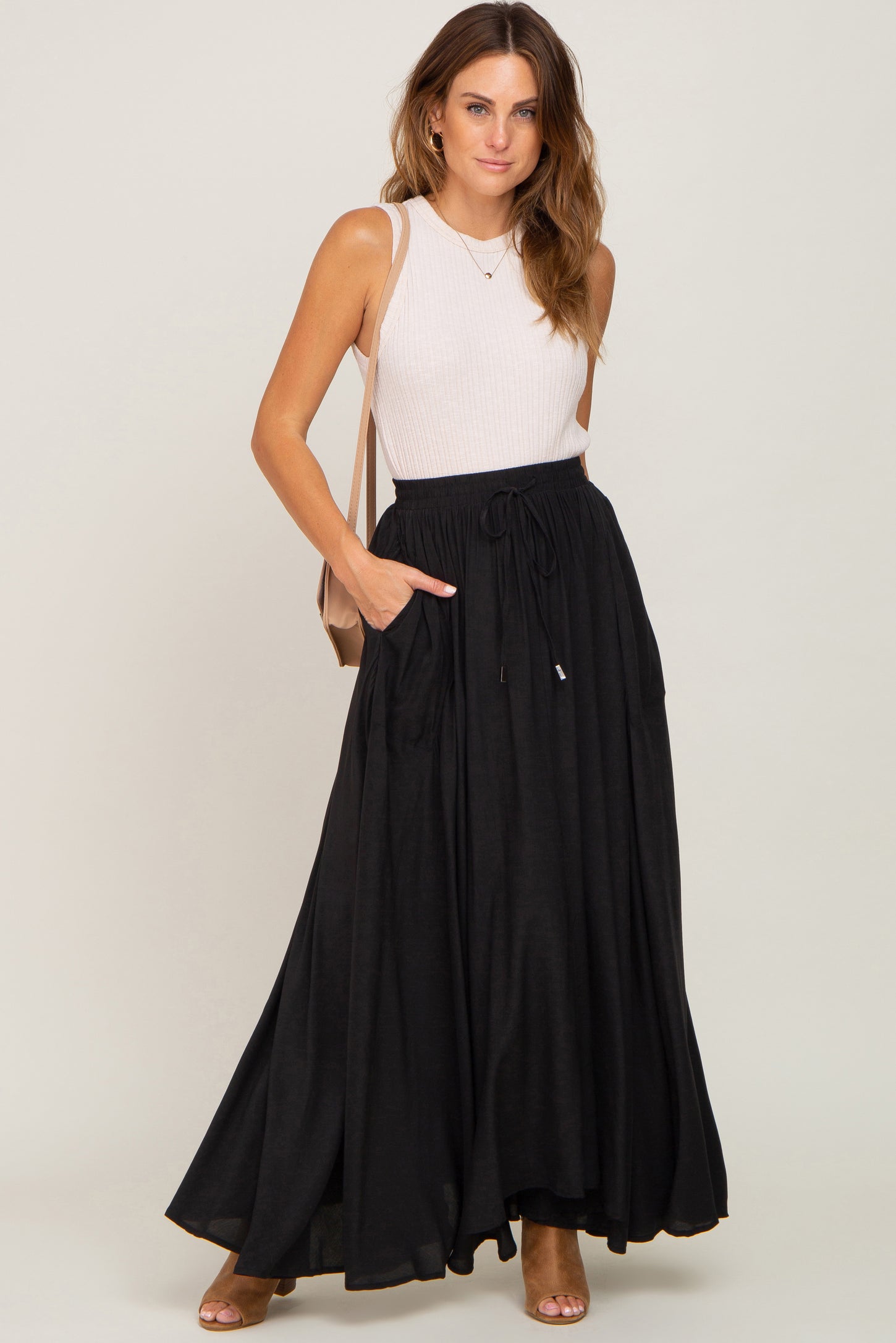Black Tassel Maternity Maxi Skirt PinkBlush