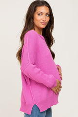 Magenta Exposed Seam Side Slit Maternity Sweater