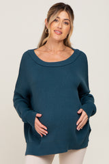 Teal Exposed Seam Side Slit Maternity Sweater