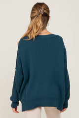 Teal Exposed Seam Side Slit Maternity Sweater
