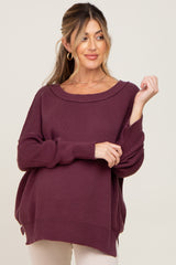 Plum Exposed Seam Side Slit Maternity Sweater
