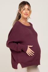 Plum Exposed Seam Side Slit Maternity Sweater