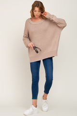 Taupe Exposed Seam Side Slit Sweater