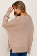 Taupe Exposed Seam Side Slit Sweater