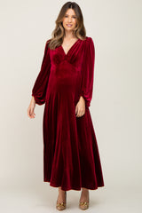Burgundy Velvet Maternity Midi Dress