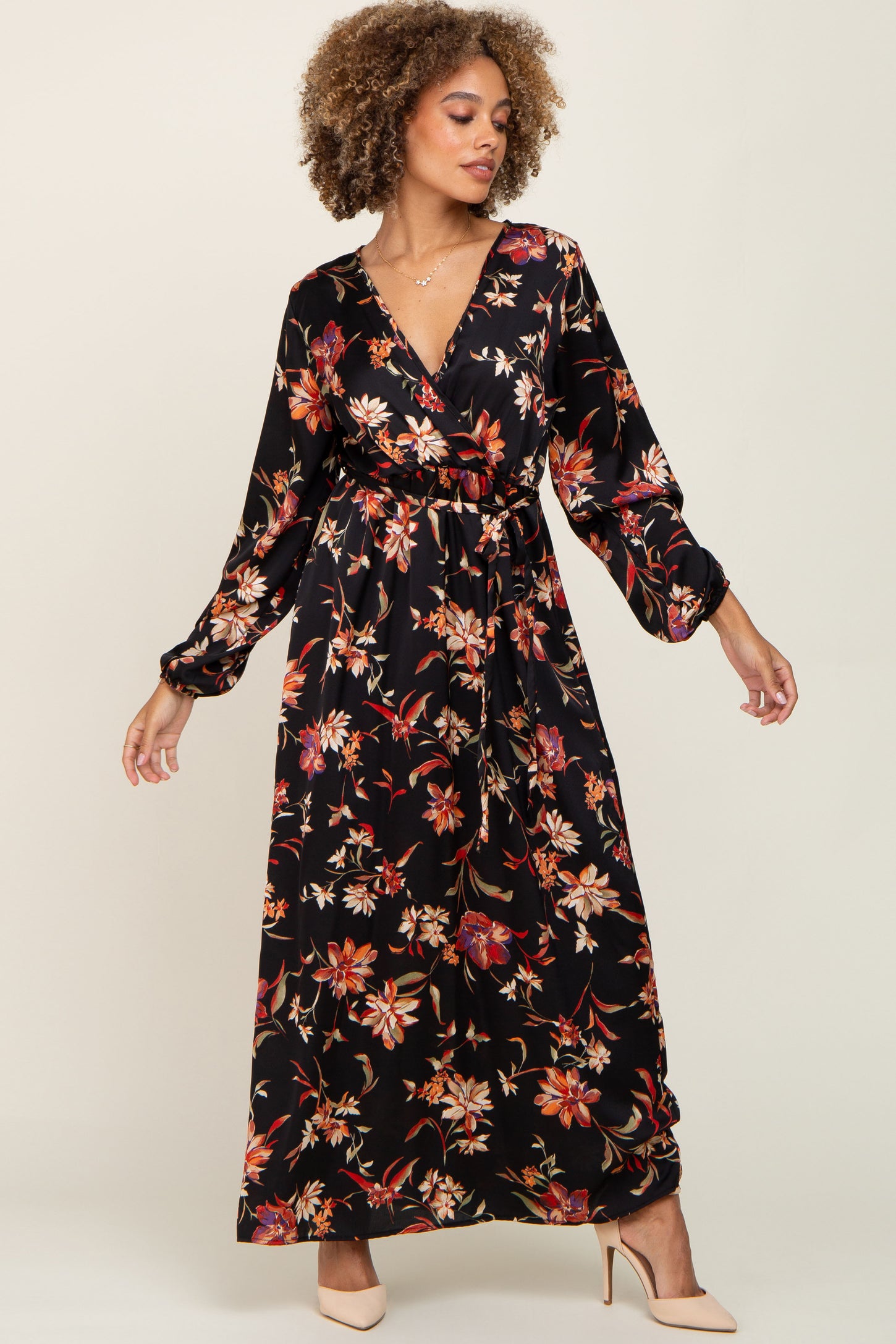 black floral maxi wrap dress Erenza Maxi Dress