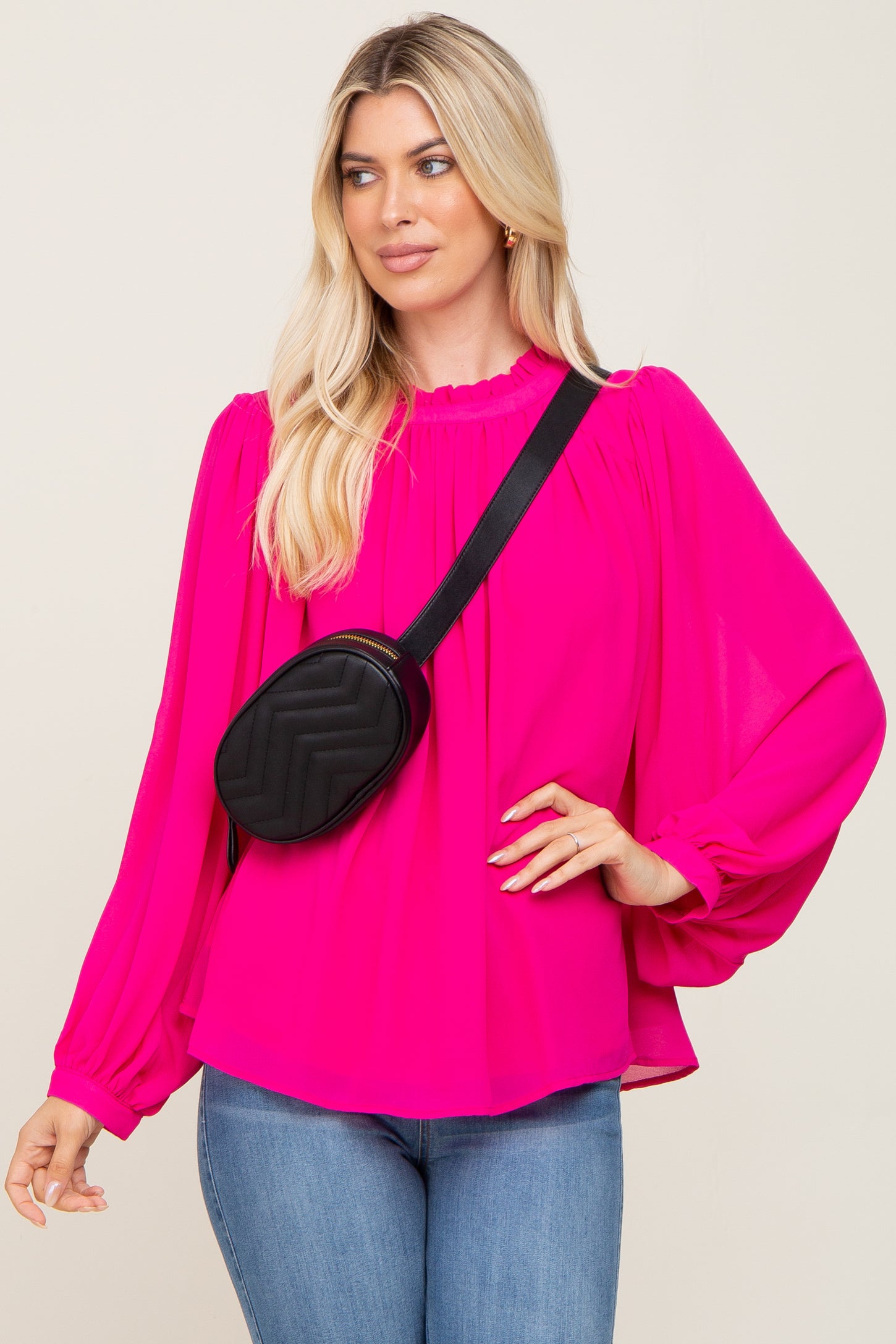 Fuchsia Chiffon Ruffle Accent Maternity Blouse – PinkBlush