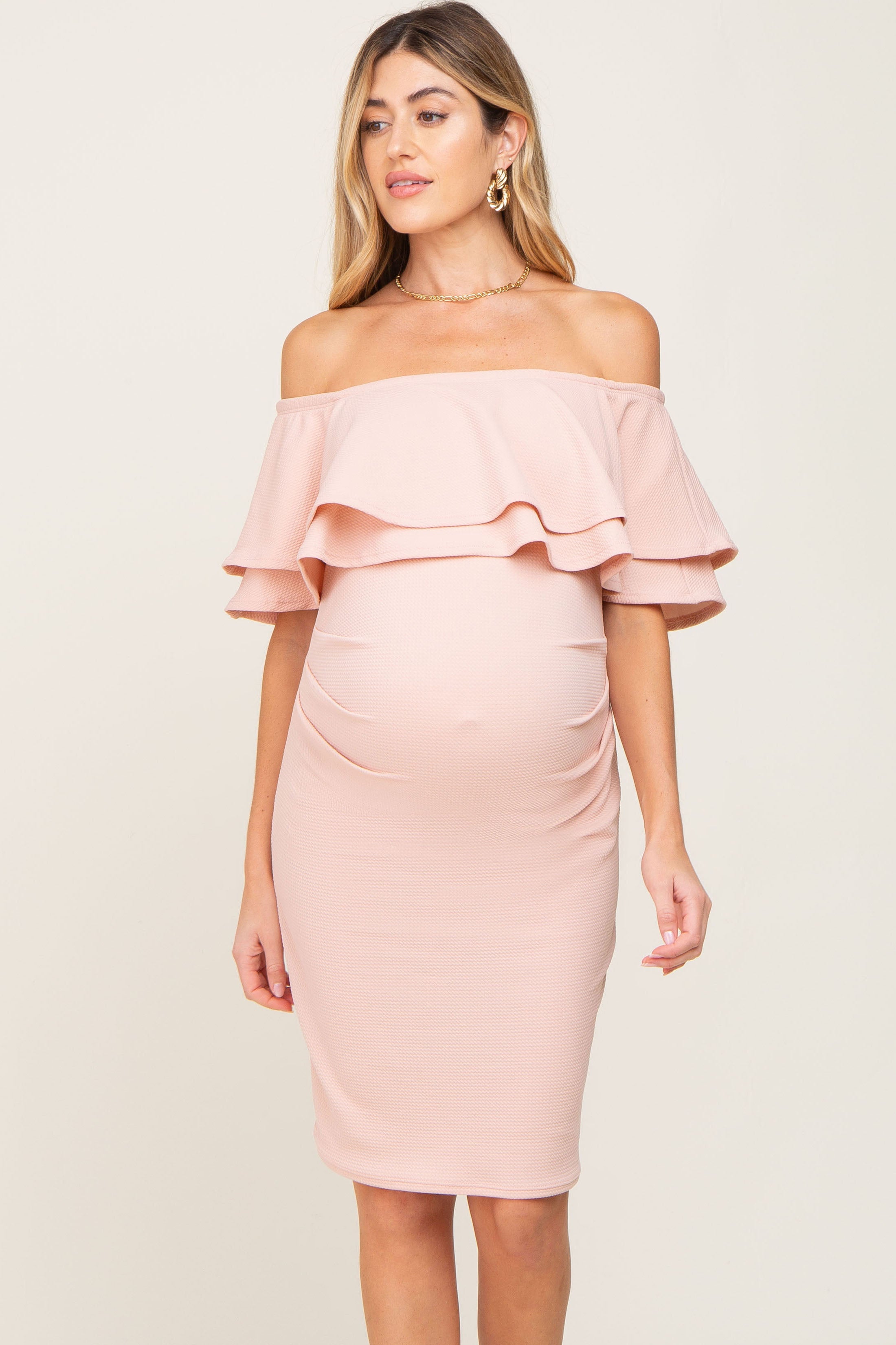 Pink Printed Maternity Dress For Women