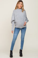 Grey Knit Mock Neck Long Sleeve Maternity Sweater