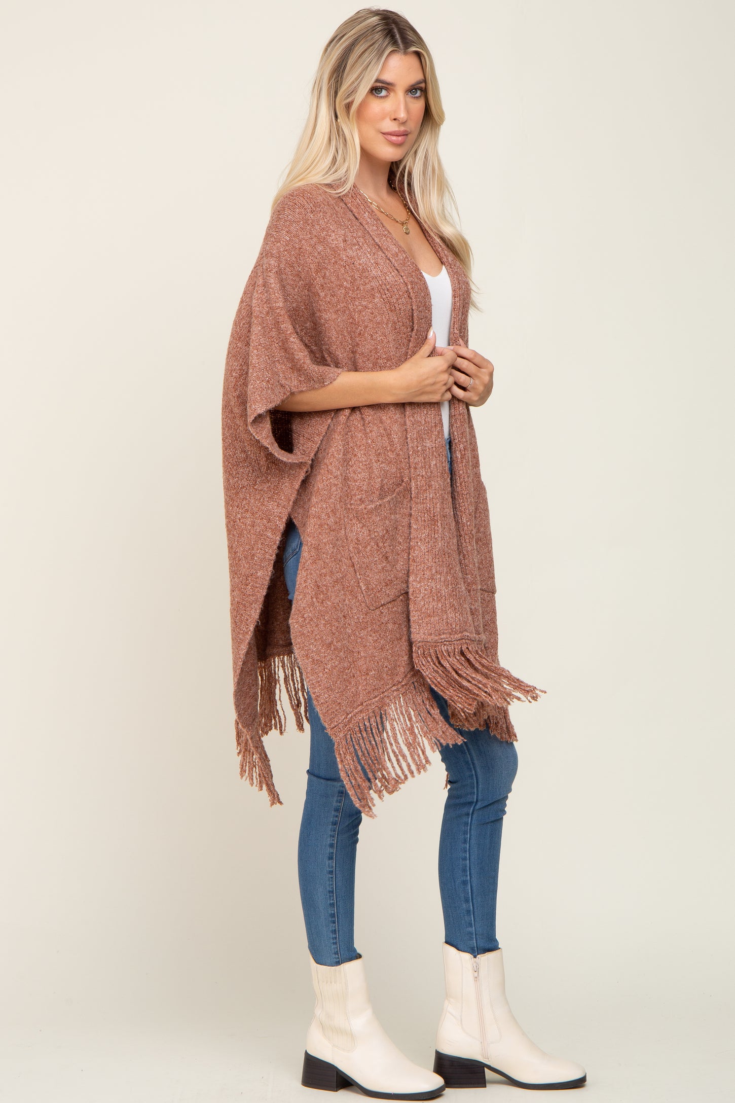 Rust Oversized Fringe Shawl Cardigan