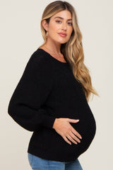Black Popcorn Knit Raglan Maternity Sweater