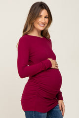Burgundy Soft Knit Ruched Maternity Top