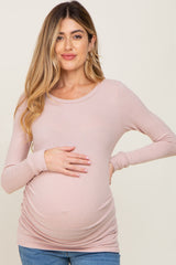 Light Pink Soft Knit Ruched Maternity Top