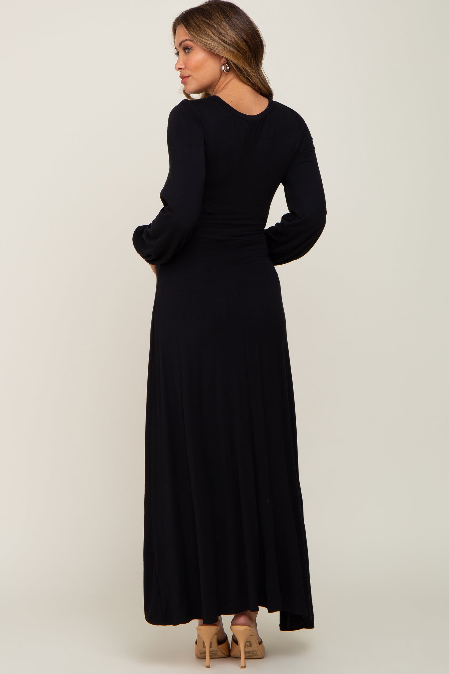 Black Twisted Long Sleeve Hi-Low Hem Maternity Maxi Dress PinkBlush Black Twisted Long Sleeve Hi-Low Hem Maternity Maxi Dress PinkBlush