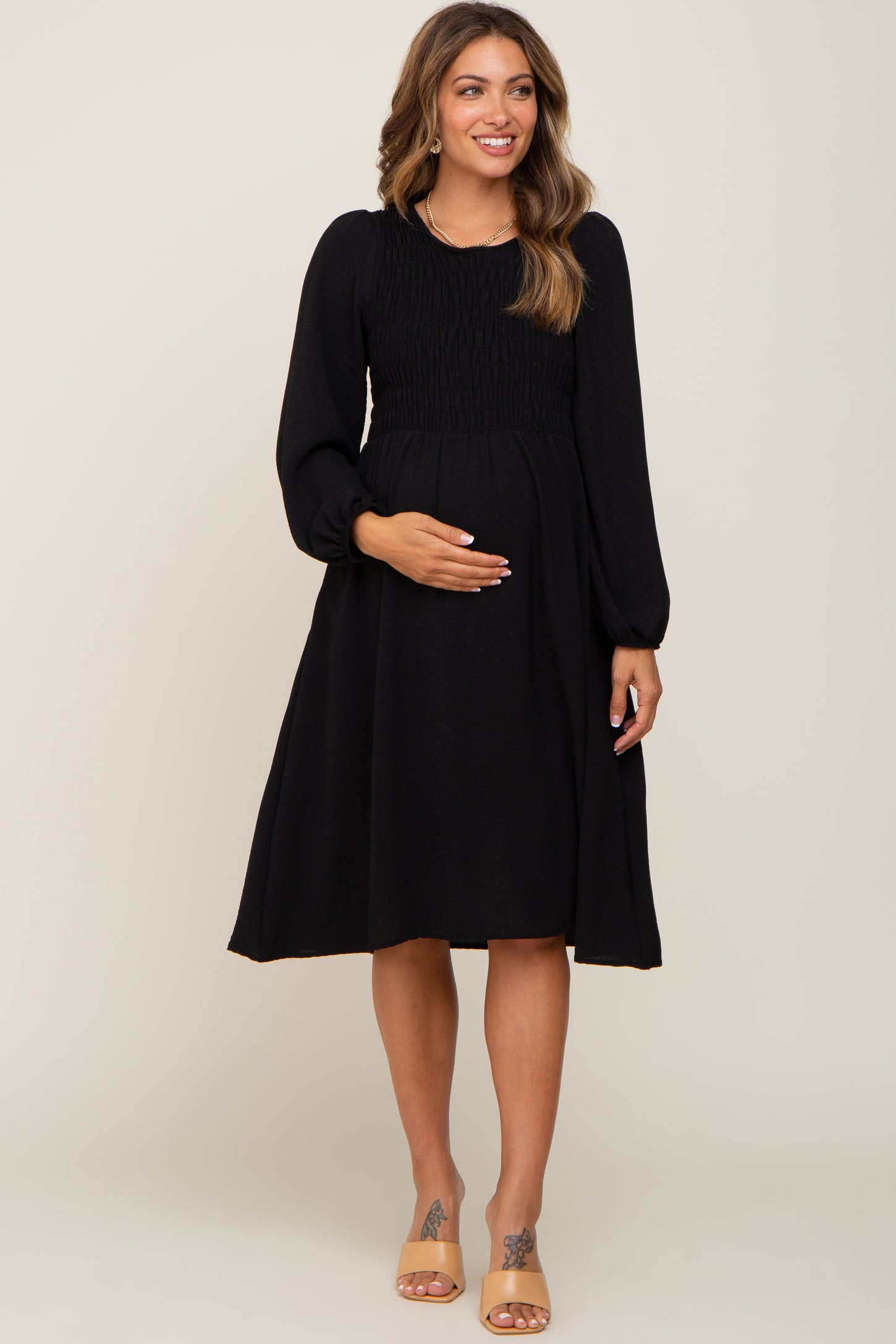 Maternity Black Contrast Overlocking Midi Dress