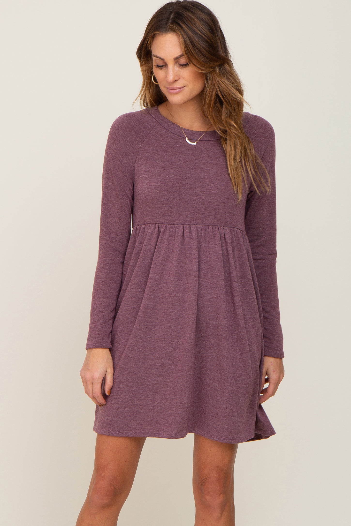 Plum Heathered Long Sleeve Maternity Dress