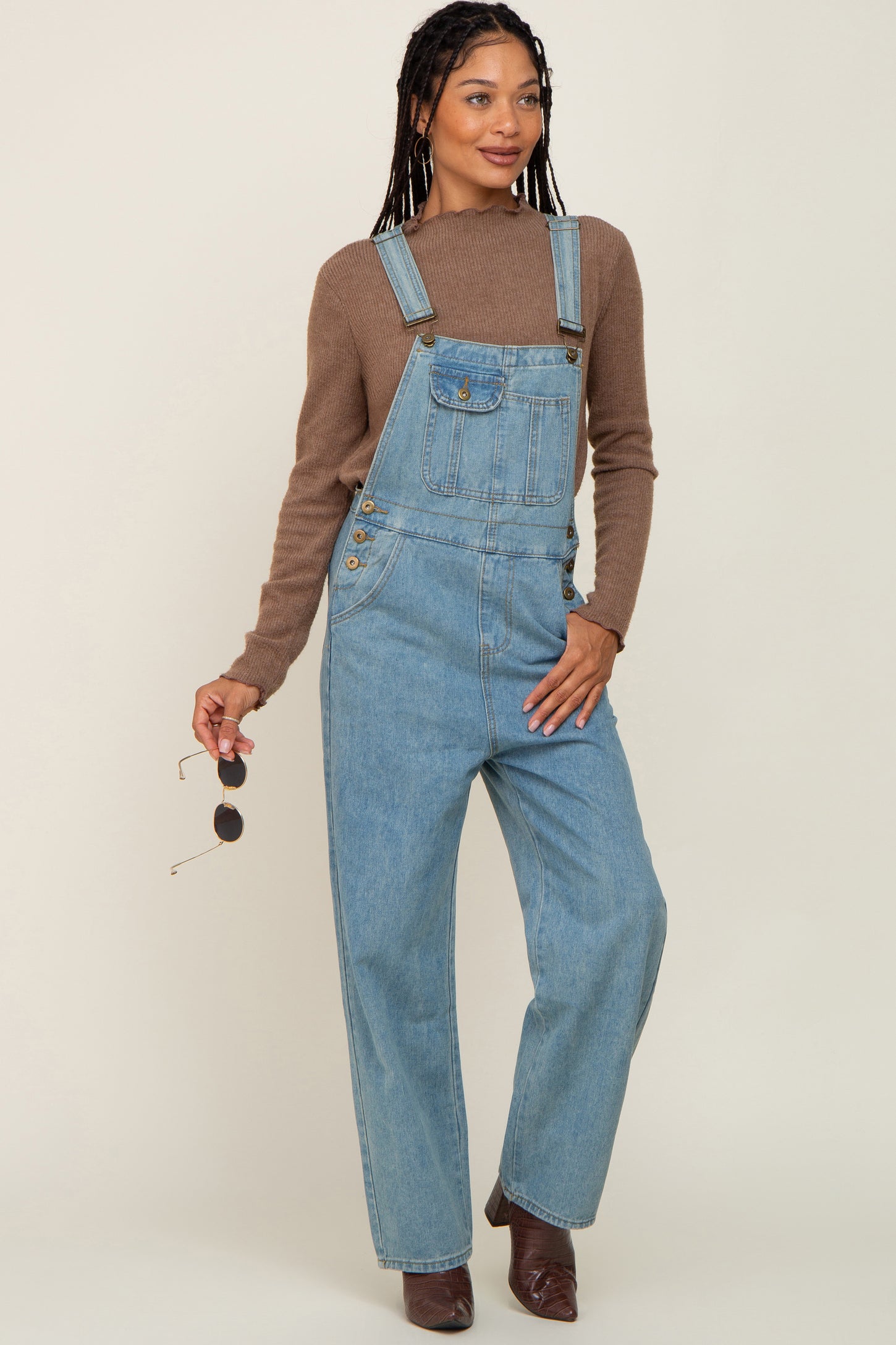 Blue Front Pocket Maternity Jean Overalls PinkBlush