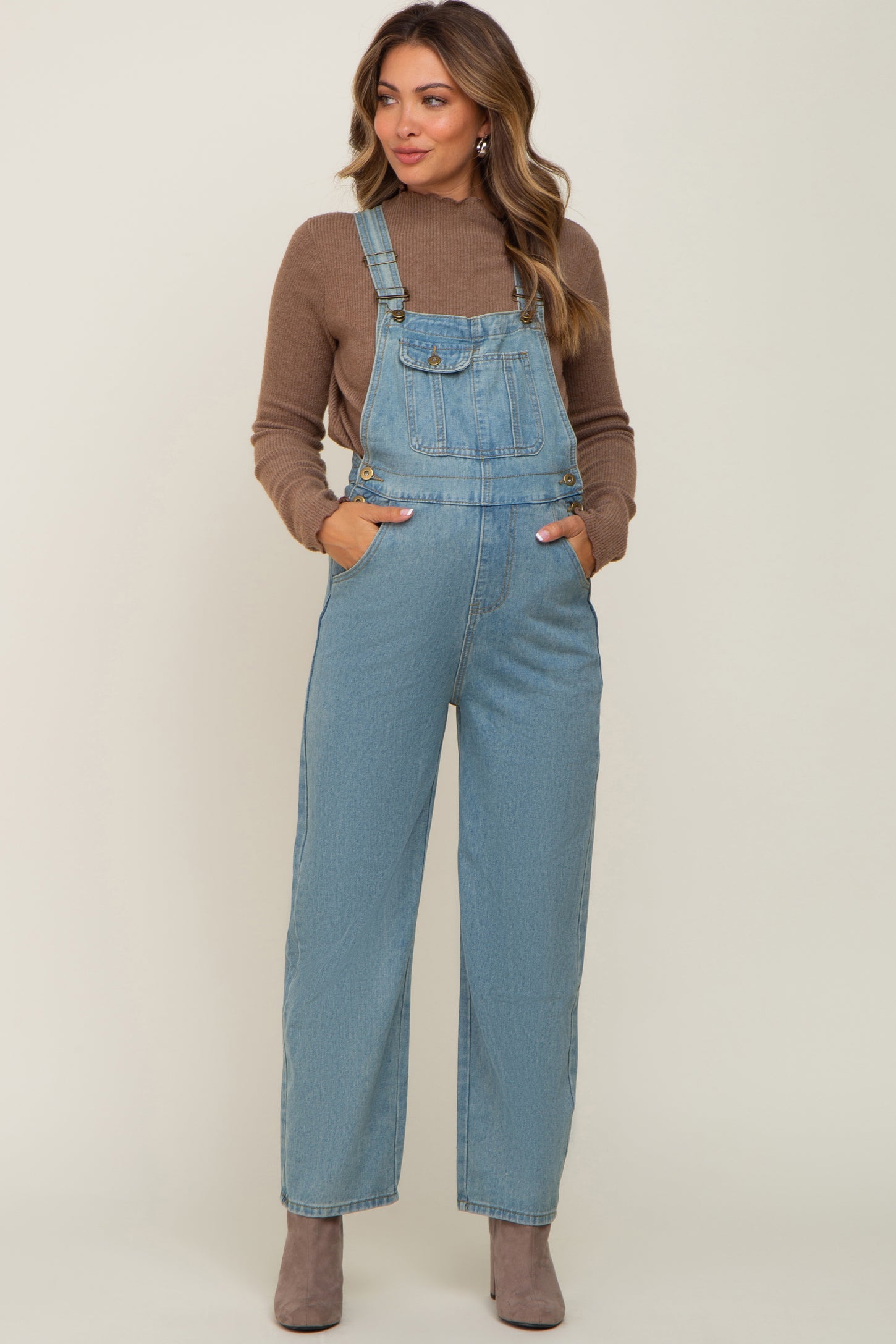 Blue Front Pocket Maternity Jean Overalls PinkBlush