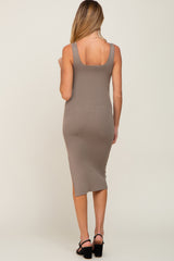 Taupe Knit Fitted Maternity Midi Dress