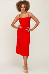 Red Ribbed A-Line Maternity Midi Dress