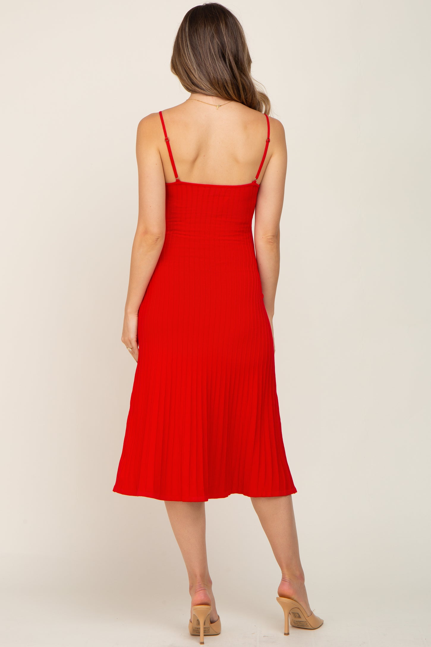 Red Ribbed A-Line Maternity Midi Dress