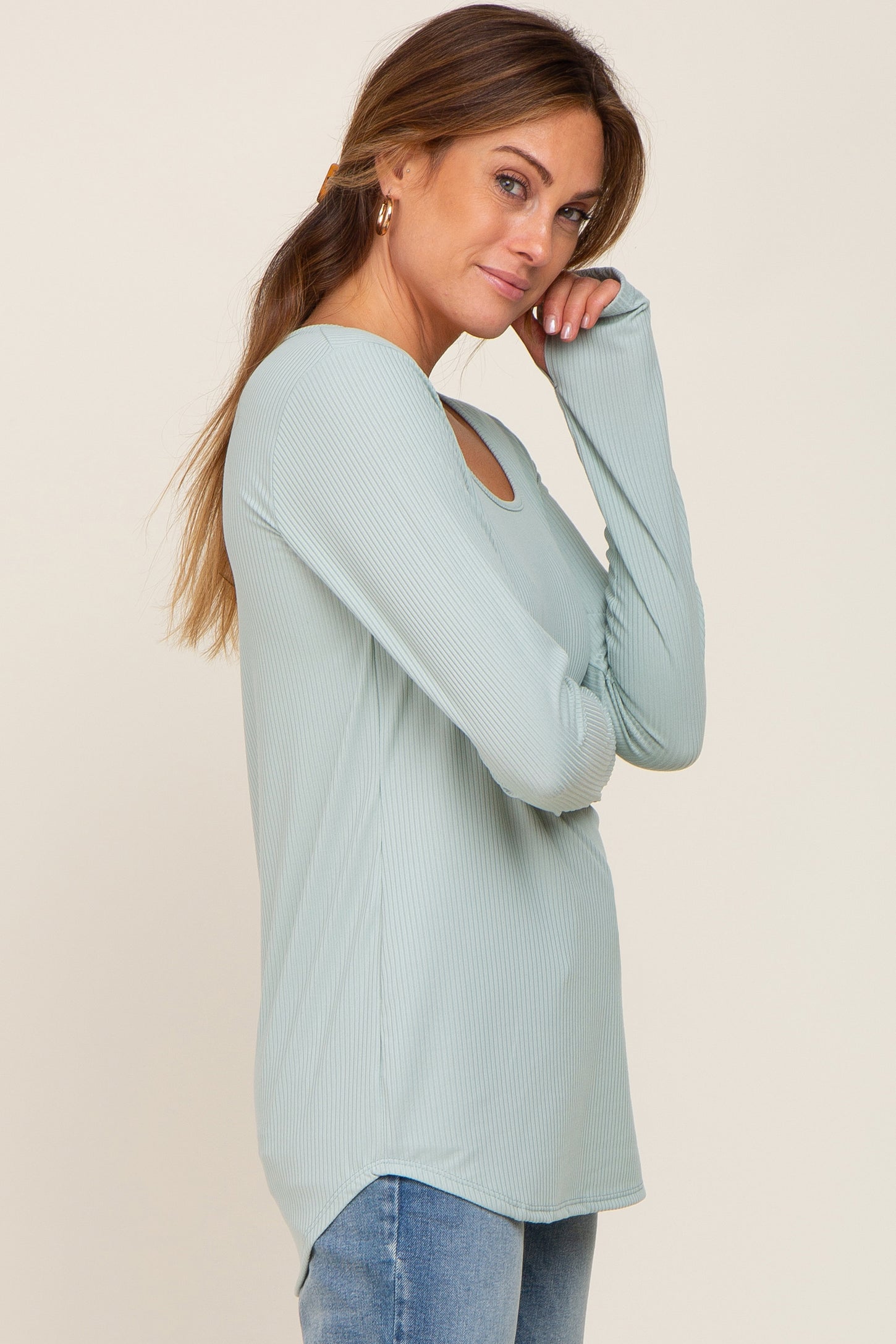 Mint Green Ribbed Round Hem Top PinkBlush