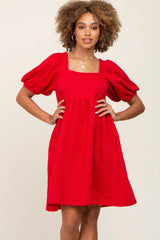 Red Embroidered Tie Back Maternity Dress