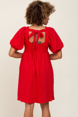 Red Embroidered Tie Back Dress
