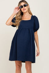 Navy Embroidered Tie Back Maternity Dress