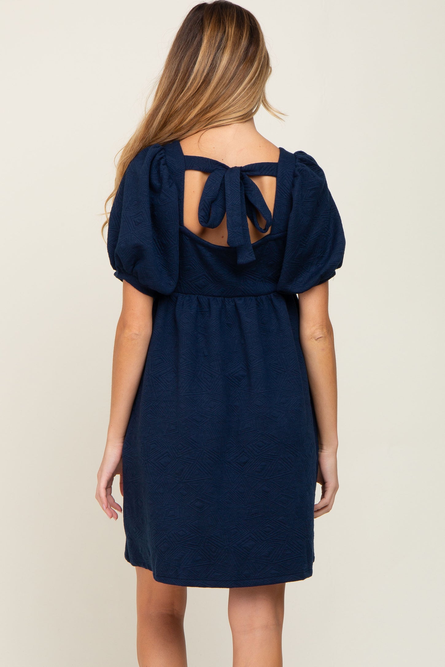 Navy Embroidered Tie Back Maternity Dress