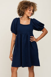 Navy Embroidered Tie Back Dress
