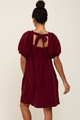 Burgundy Embroidered Tie Back Dress