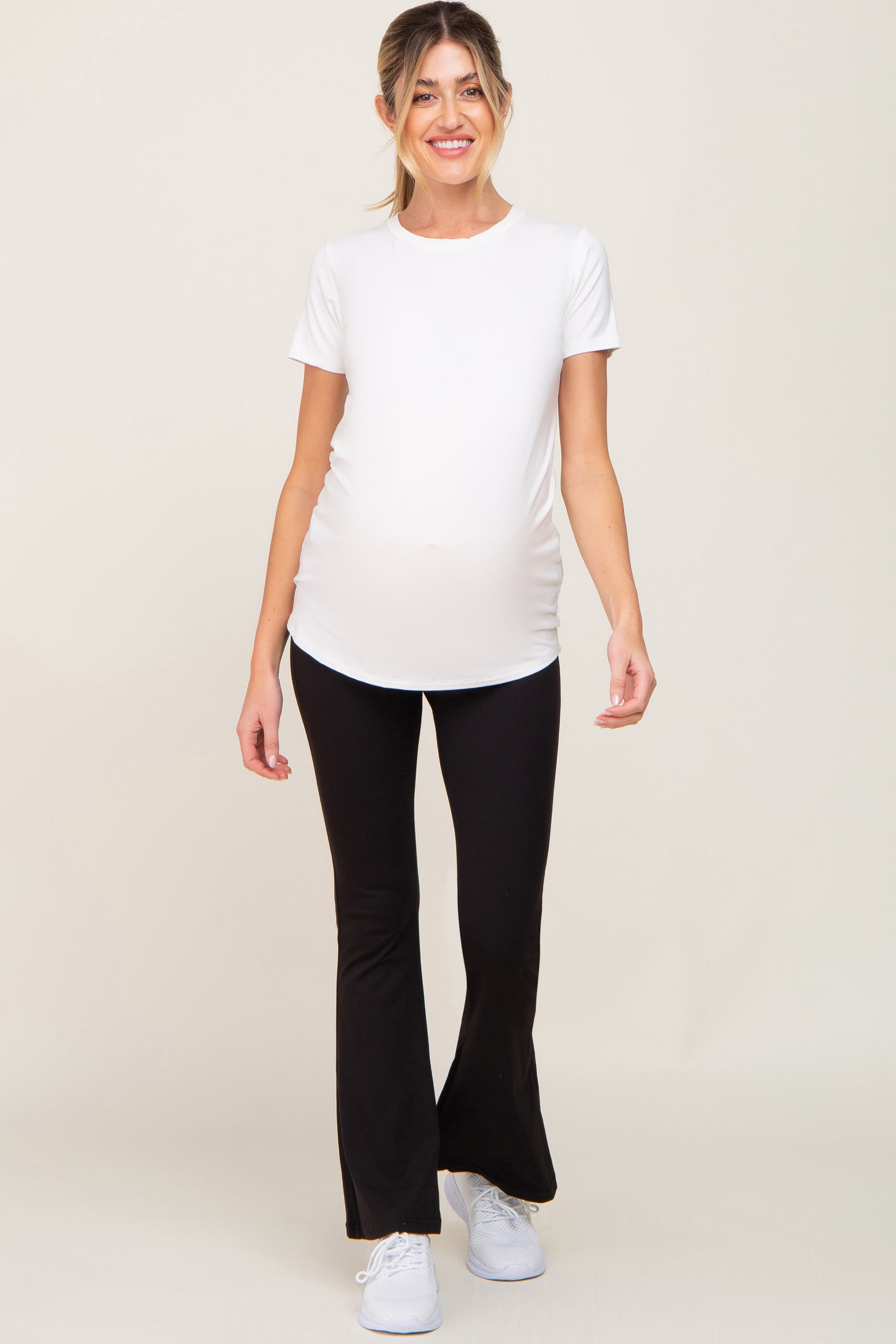 Black Foldover Maternity Flare Leggings PinkBlush