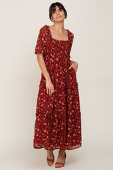 Burgundy Floral Tiered Maternity Midi Dress – PinkBlush