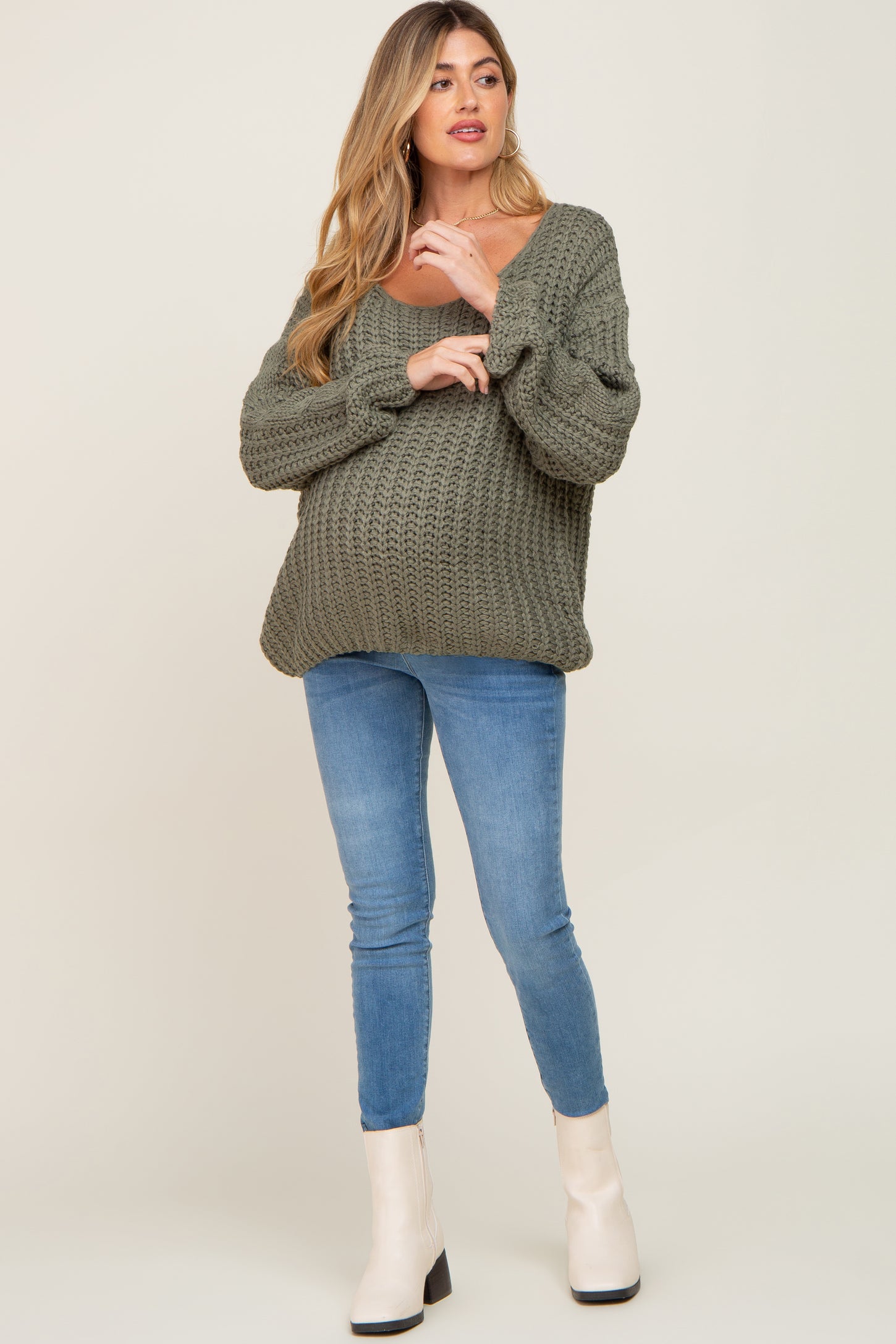Olive Chunky Knit Maternity Sweater