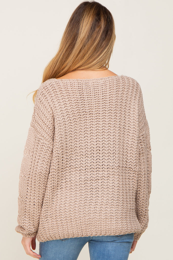 Taupe Chunky Knit Maternity Sweater