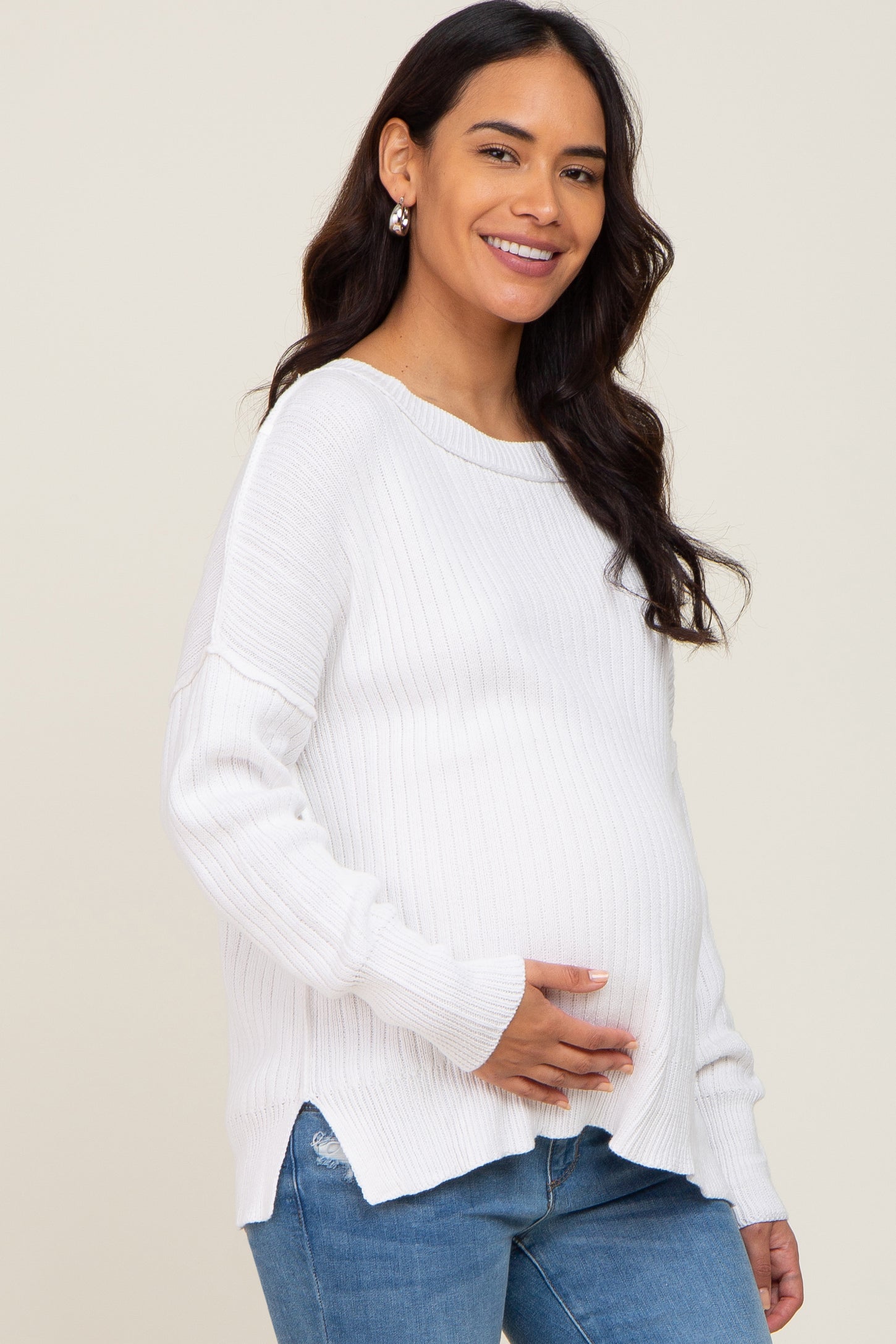 Ivory Ribbed Maternity Sweater
