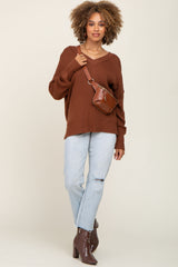 Brown V-Neck Oversized Sweater