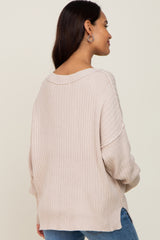 Beige V-Neck Oversized Maternity Sweater