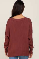 Burgundy V-Neck Oversized Maternity Sweater