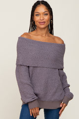 Charcoal Foldover Off Shoulder Maternity Sweater
