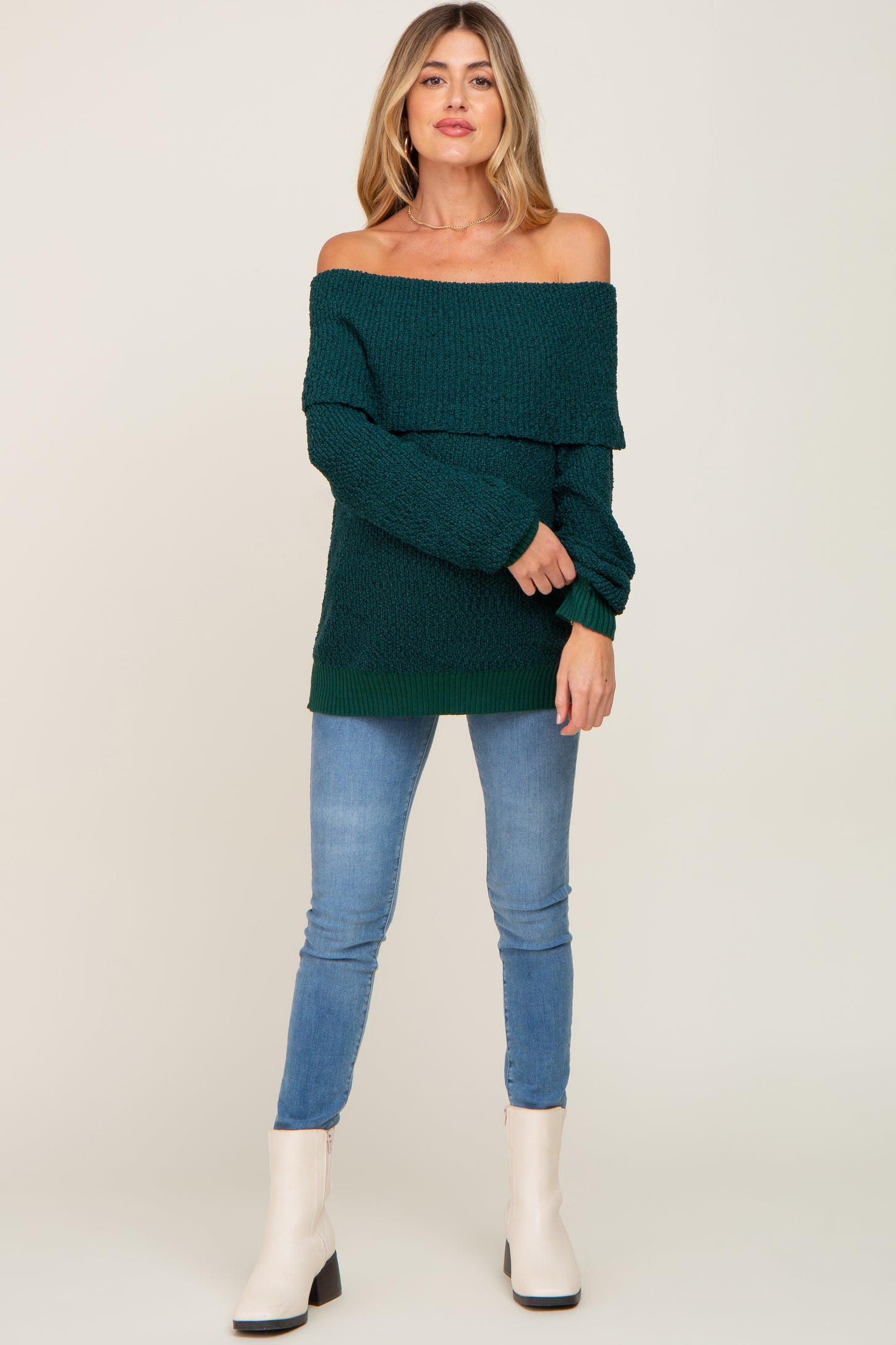 Forest Green Foldover Off Shoulder Maternity Sweater